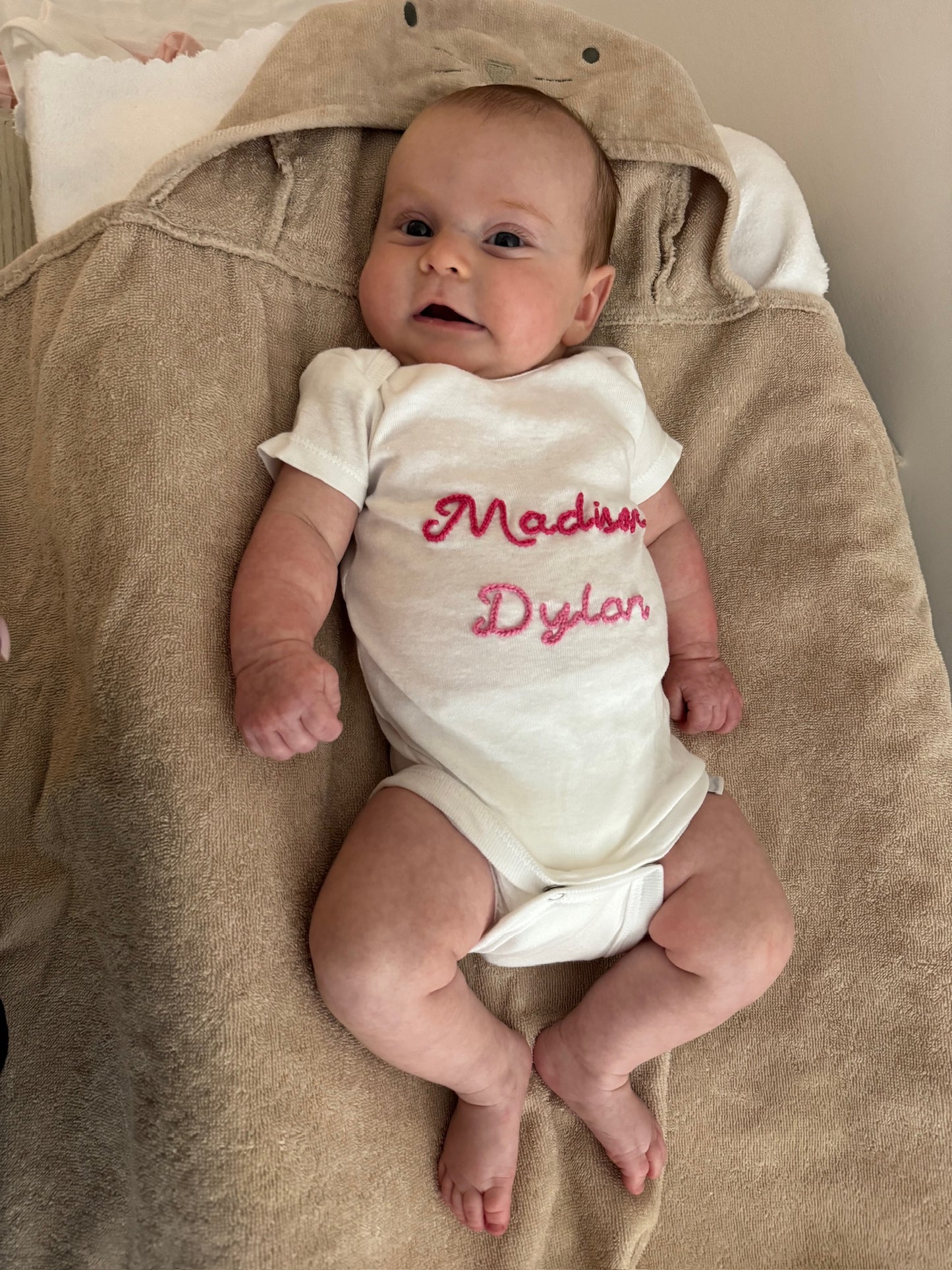 Custom Hand Embroidered Short Sleeve Onesie - Baby & Toddler - Personalized Gift