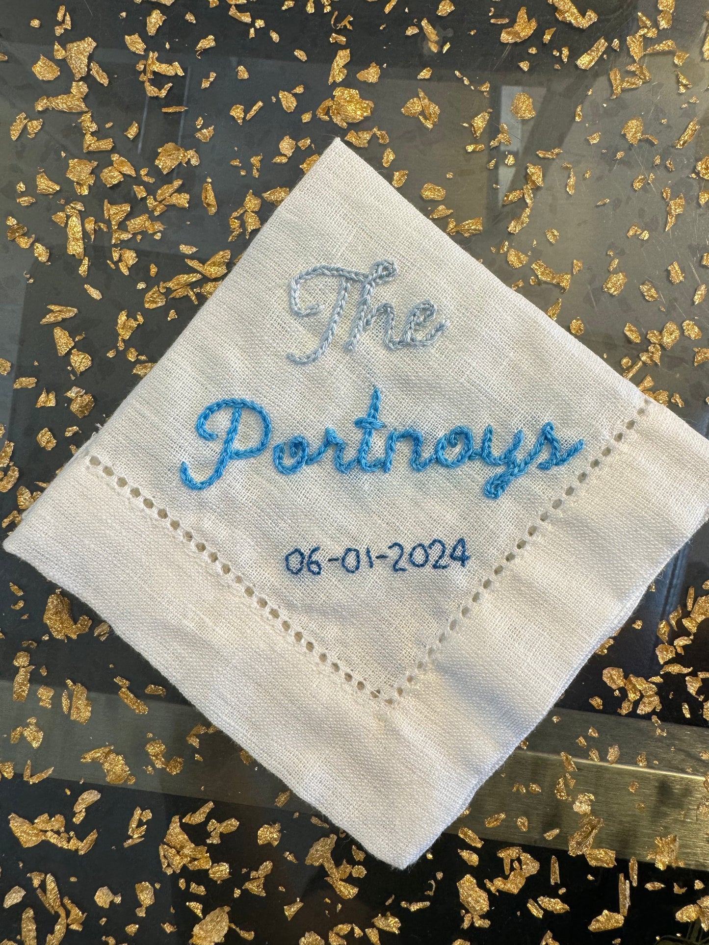 Custom Embroidered Wedding Handkerchief – Personalized with Last Name & Wedding Date, Bride or Groom Gift & Keepsake