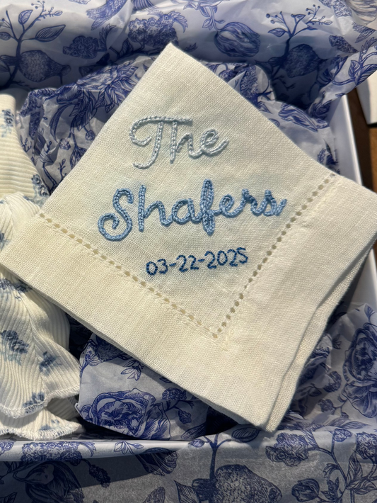 Custom Embroidered Wedding Handkerchief – Personalized with Last Name & Wedding Date, Bride or Groom Gift & Keepsake