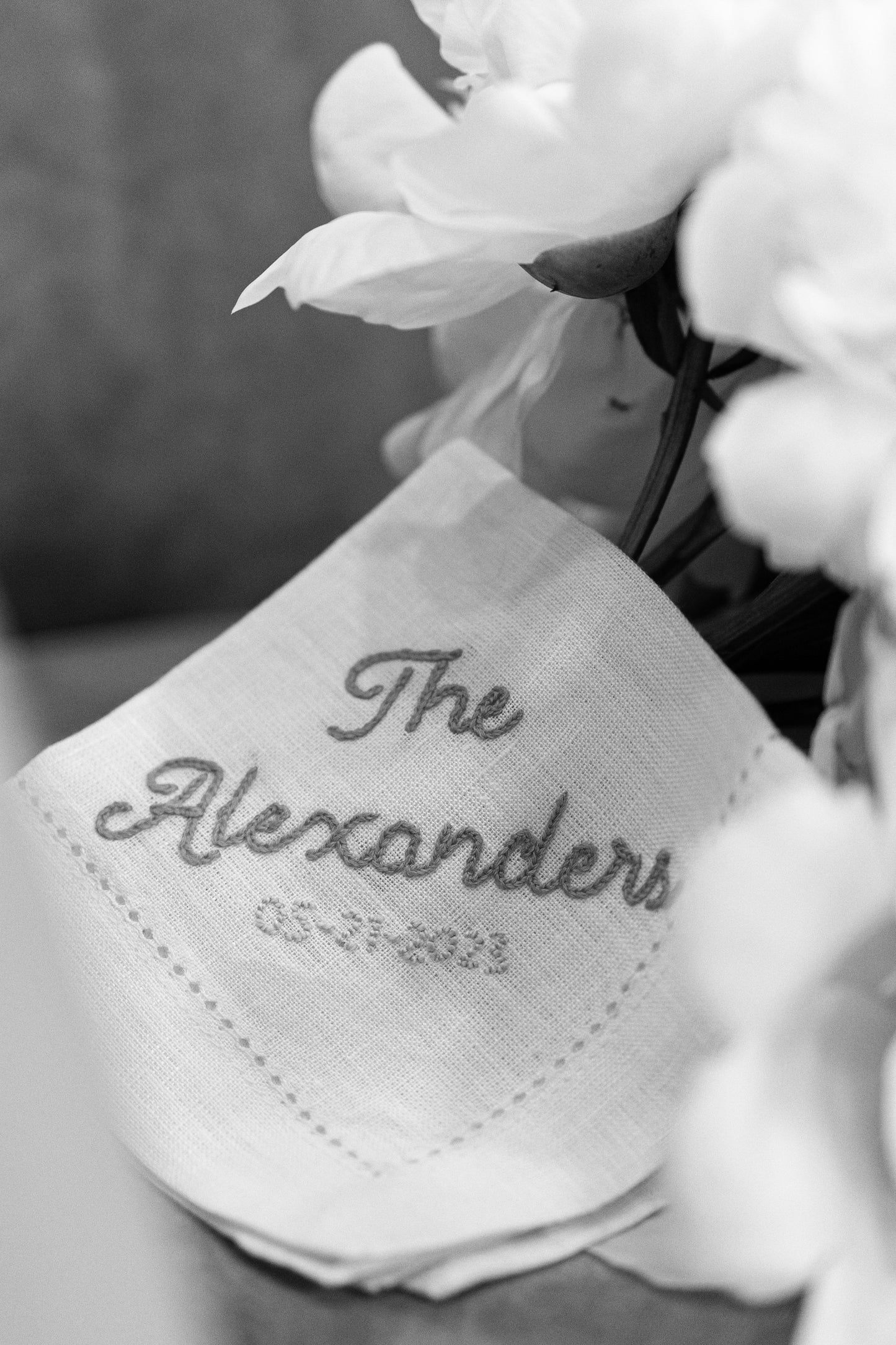 Custom Embroidered Wedding Handkerchief – Personalized with Last Name & Wedding Date, Bride or Groom Gift & Keepsake