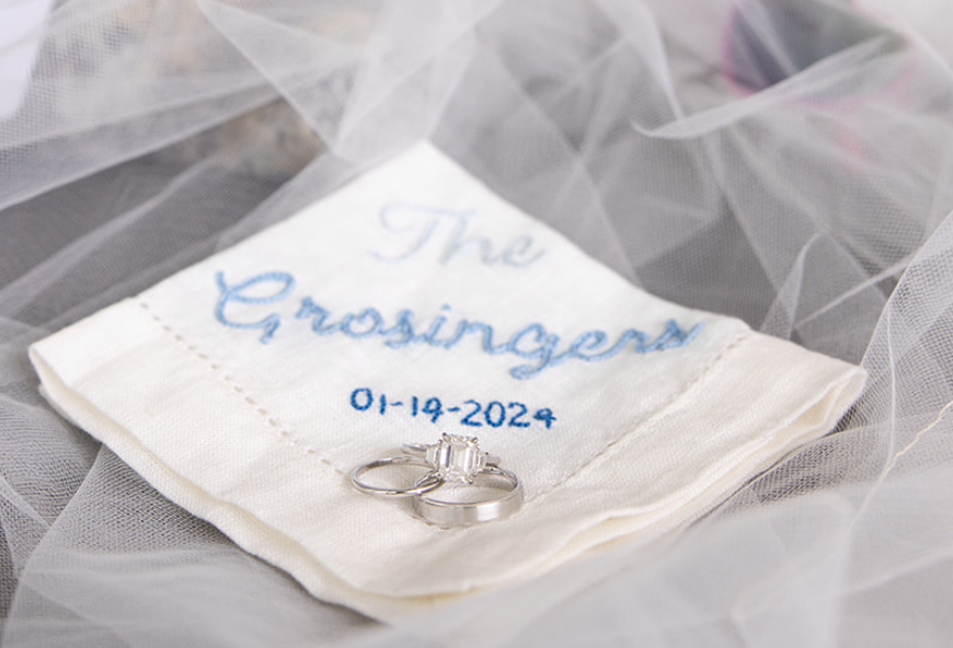 Custom Embroidered Wedding Handkerchief – Personalized with Last Name & Wedding Date, Bride or Groom Gift & Keepsake
